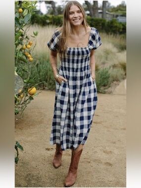 Rachel Pally Barrett MIDI Dress XS Navy Check New